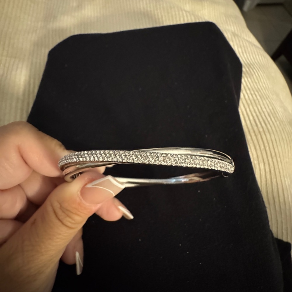Silver Rhinestone Bangle Bracelet - Picture 5 of 6